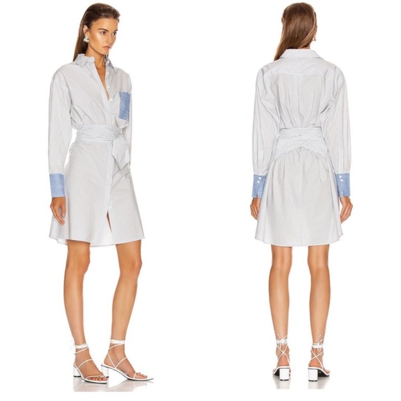 New! FRAME Striped Belted Wrap Shirt Dress - Picture 3 of 9